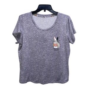 Frenchie Toast Tee Short Sleeve Gray‎ Woman's Size Med Comfortable Stretchy